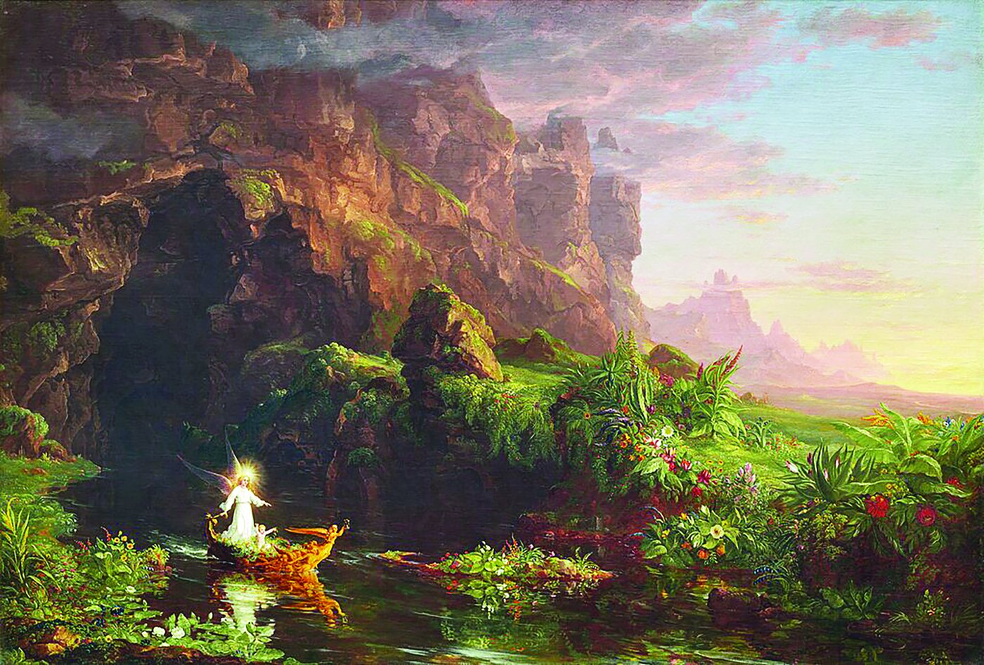 Thomas Cole painting from The Voyage of Life series showing childhood